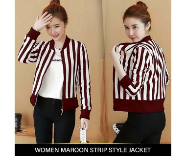 Women Maroon Strip Style Jacket Women Maroon Strip Style Jacket